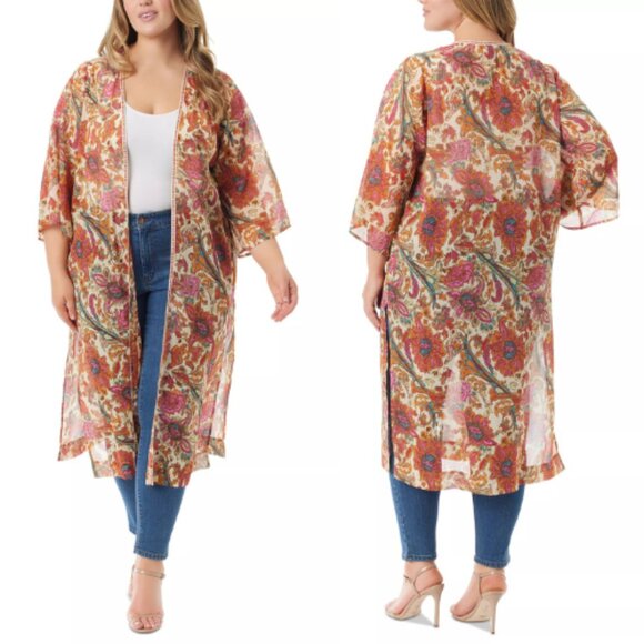 Jessica Simpson Women's Calie Open-Front Kimono Apricot Sherbert Size 1X NWT - Picture 1 of 5